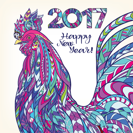 tatouage signe chinois Coq de couleur décorative. Nouvel an chinois 2017 Symbole du Nouvel